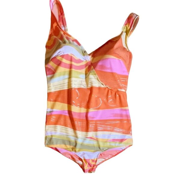 Gottex One Piece Swimsuit in Painted Desert Orange Pink Gold Women’s Size 22W - Picture 1 of 12